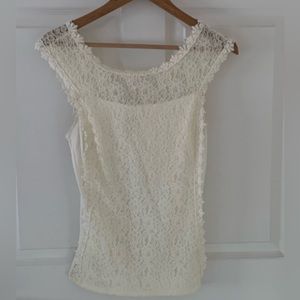 Off white lace front detail tank; V in back